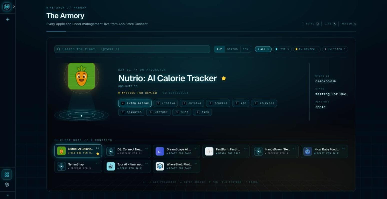 The Armory fleet view showing every app under management